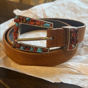 Nine West Vintage Brown Suede Leather Belt Pebbled Buckle Size Large